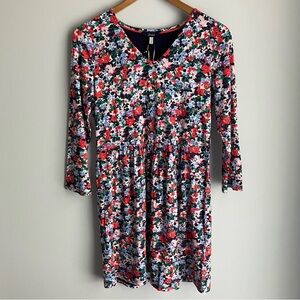 Joules Erin Floral V Neck Tunic Dress Long Sleeve Jersey Size 4 Empire Waist